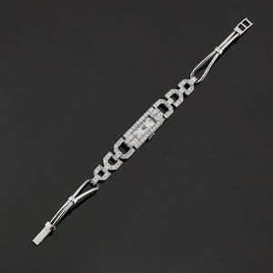 A 18K white gold, platinum and diamond wristwatch, circa 1920