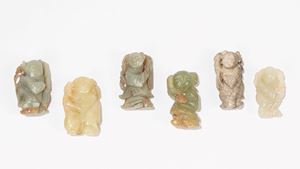 SIX JADE/HARDSTONE CARVINGS