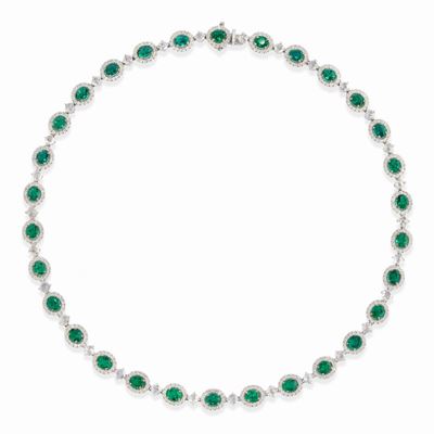 Collana in oro bianco 18k con smeraldi e diamanti