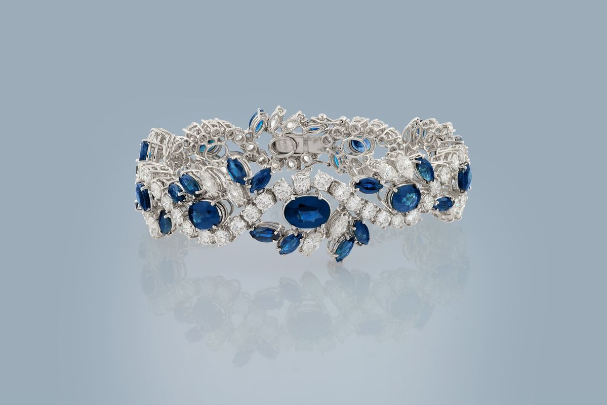 Bracciale in oro bianco 18k con zaffiri e diamanti