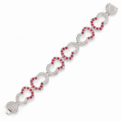 Bracciale in oro bianco 18k con rubini e diamanti