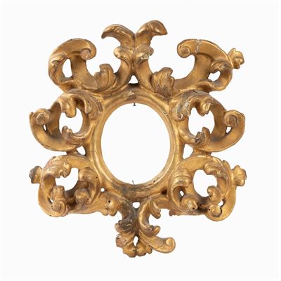 Cornicetta in Legno Intagliato e Dorato a Volute, Secolo XVIII