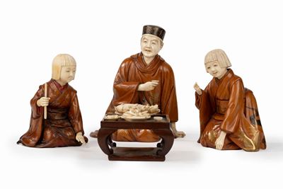 Okimono in legno e avorio, Giappone, periodo Meiji (1868-1912)