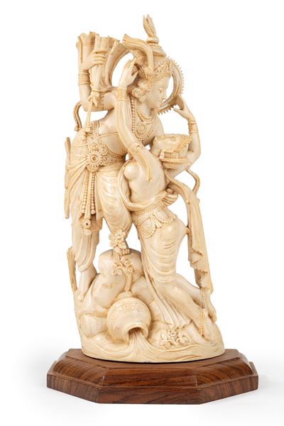 ☼ Scultura in Avorio Raffigurante Krishna e Rada, India, Inizio Secolo XX