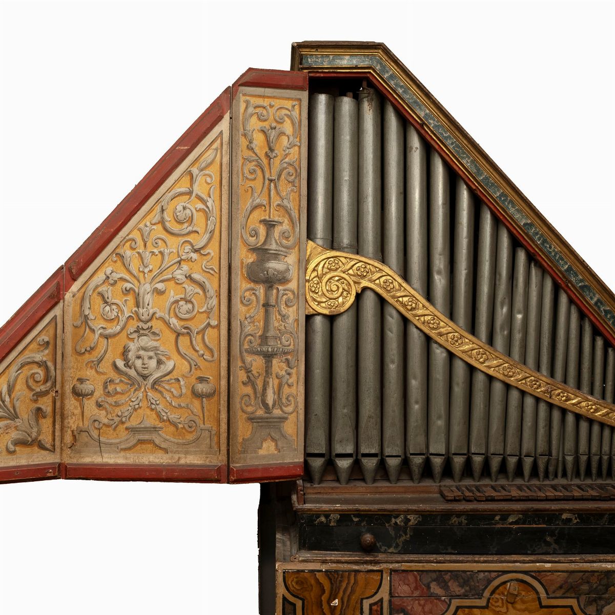 Organo in Legno Dipinto a Finto Marmo con Decorazione a Grottesche, Secolo XVIII