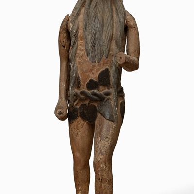 Scultura in Legno Intagliato e Dipinto Raffigurante Adamo, Secoli XIV - XV