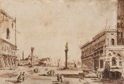Anonimo, Venezia, veduta di Piazza San Marco verso San Giorgio Maggiore, penna e inchiostro bruno...