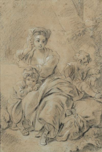 François Boucher, Scena allegorica, carboncino e gessetto bianco su carta