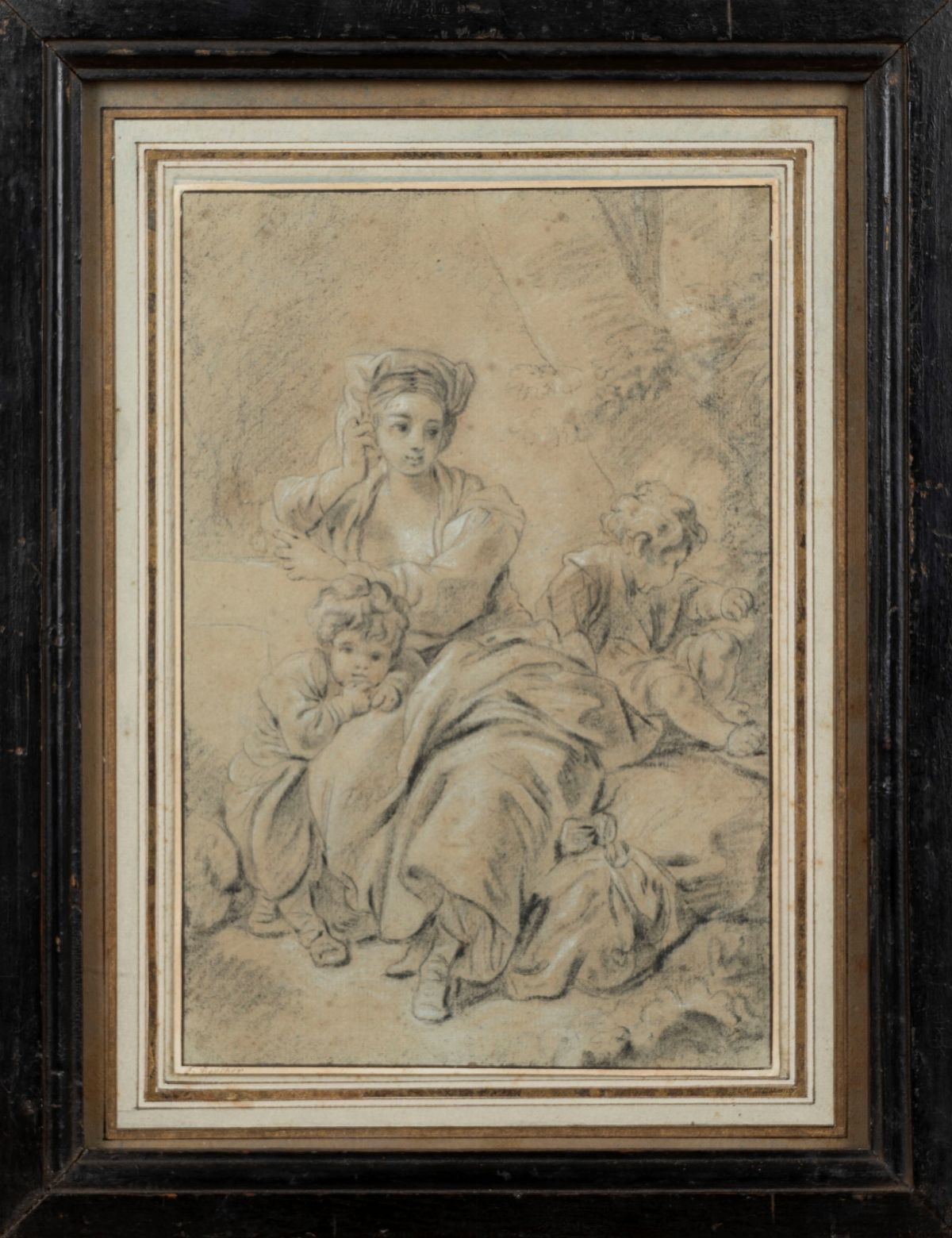 Scuola Francese, Secolo XVIII - François Boucher, Scena allegorica, carboncino e gessetto bianco ...