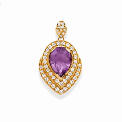 Pendente con ametista e diamanti, oro giallo 18k