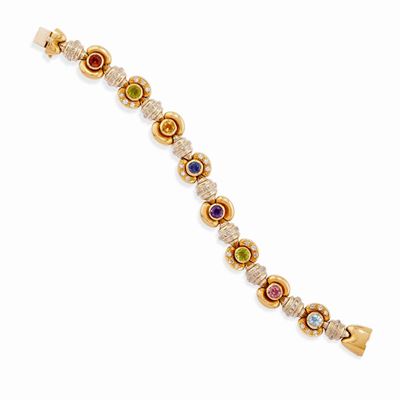 Bracciale in oro bicolore 18k con pietre colorate e diamanti