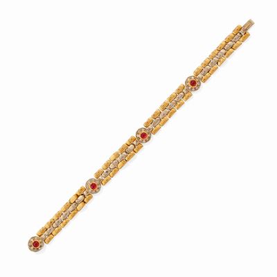 Bracciale in oro bicolore 18k con rubini e diamanti