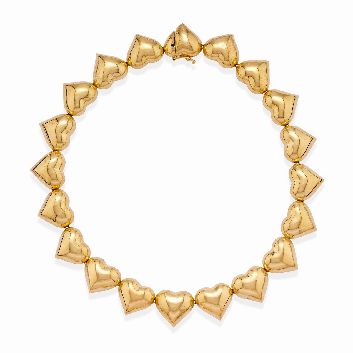 Parure in oro giallo 18k con cuori, composta da collana e orecchini