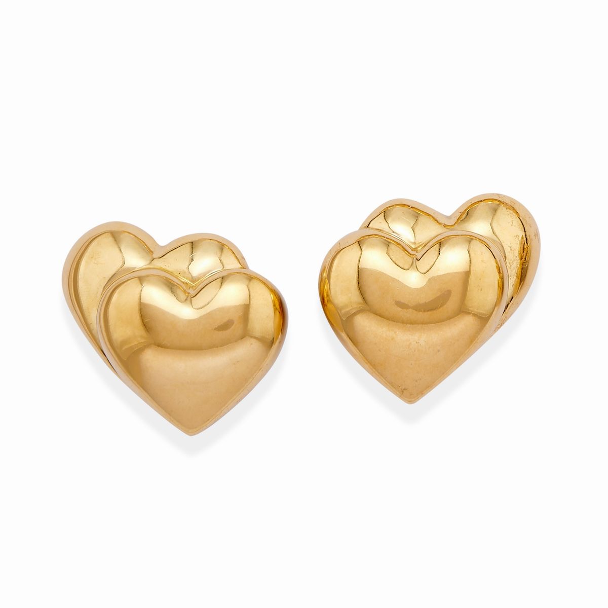 Parure in oro giallo 18k con cuori, composta da collana e orecchini