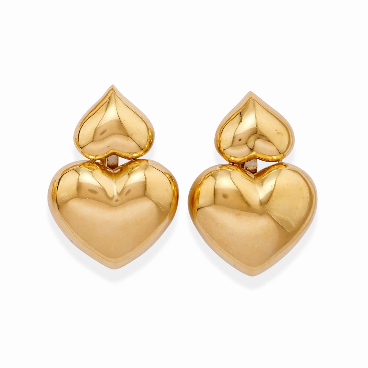 Parure in oro giallo 18k con cuori, composta da collana e orecchini