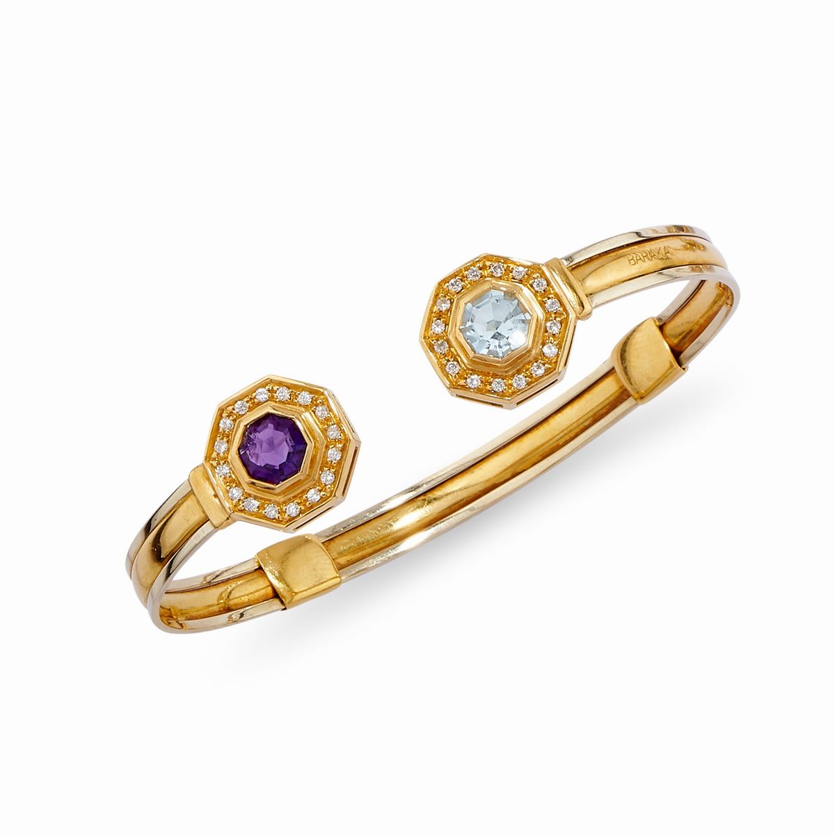 Collana e bracciale in oro giallo 18k con pietre colorate e diamanti