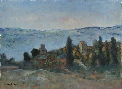 Campagna di Assisi, olio su cartone telato