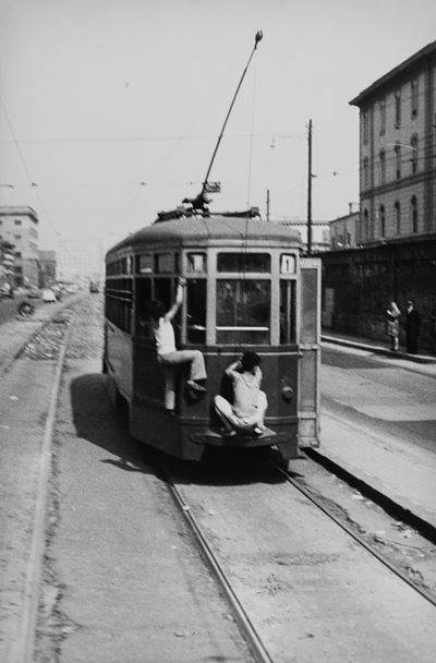 Napoli, la tramvia che corre lungo il porto - Stampa vintage alla gelatina ai sali d'argento