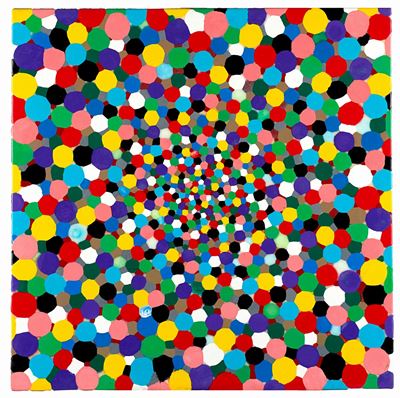 Coriandoli dentro l'infinito, colle viniliche su tela, cm 120x120, 2004