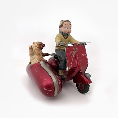Vespa con Sidecar, giocattolo in latta, 1948
