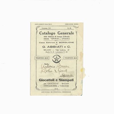 Catalogo Generale dei Giocattoli e Stampati EPINAL (Francia), 1919
