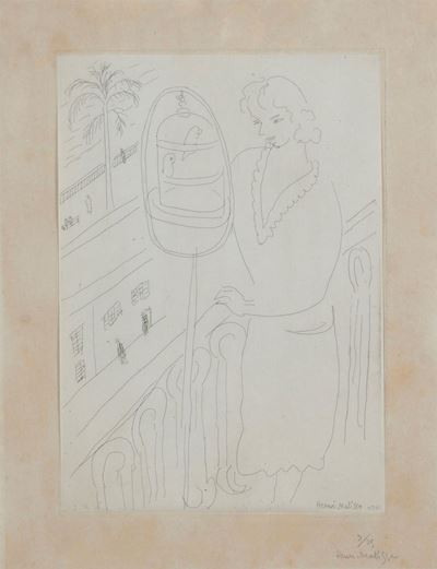Jeune Fille Au Balcon Observant Des Perruches
