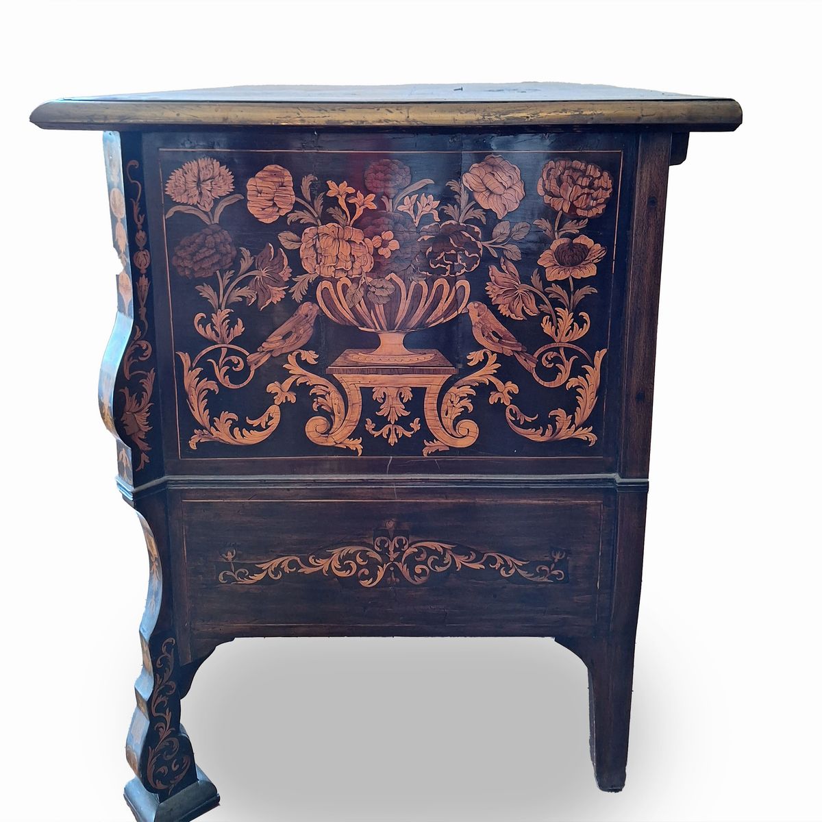 Importante Commode Mazzarino in Legno Intarsiato in Essenze Varie, Probabilmente Olanda, Secoli X...