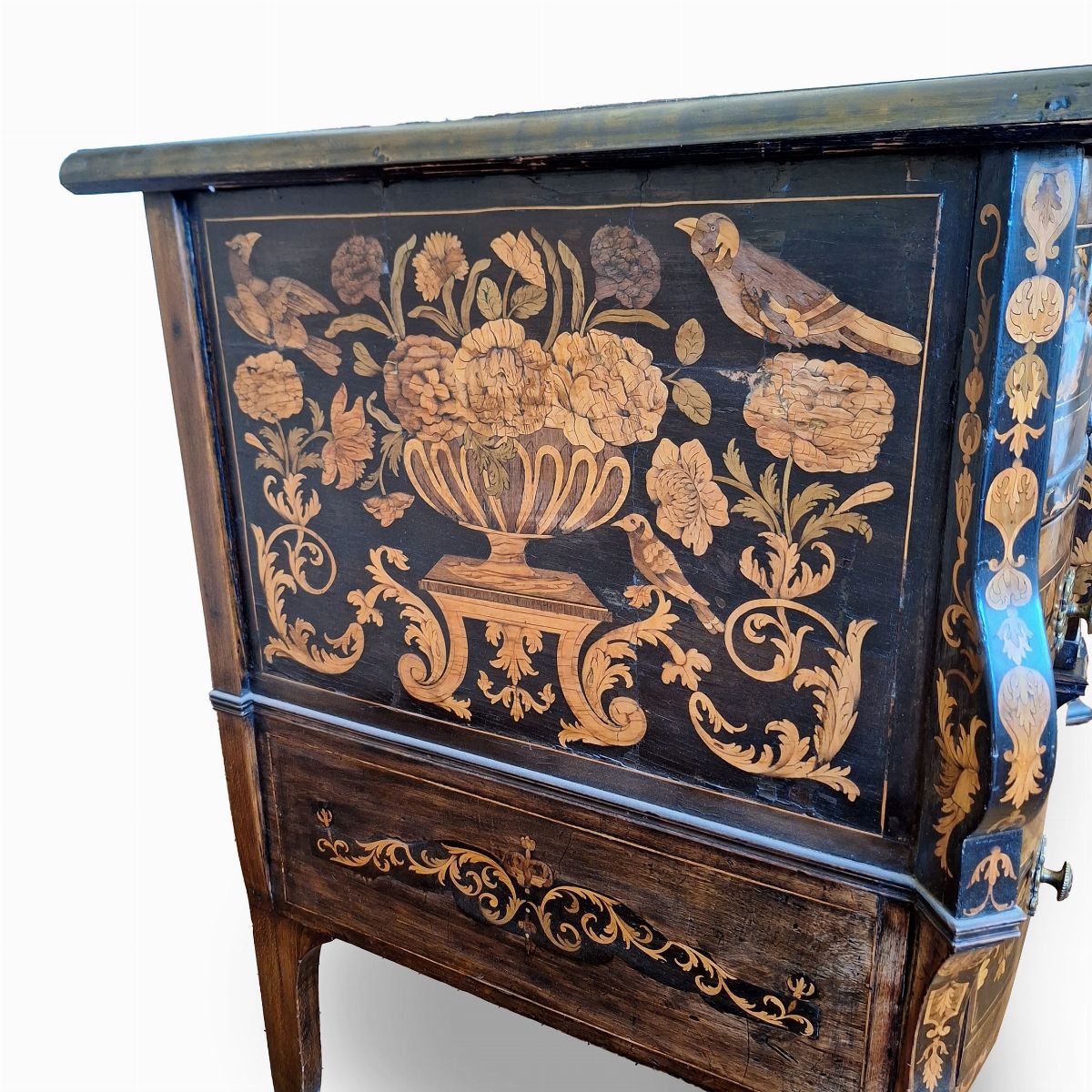 Importante Commode Mazzarino in Legno Intarsiato in Essenze Varie, Probabilmente Olanda, Secoli X...