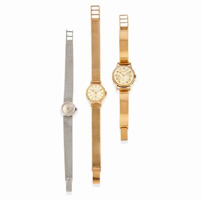 Tre orologi da donna in oro giallo e bianco 18K