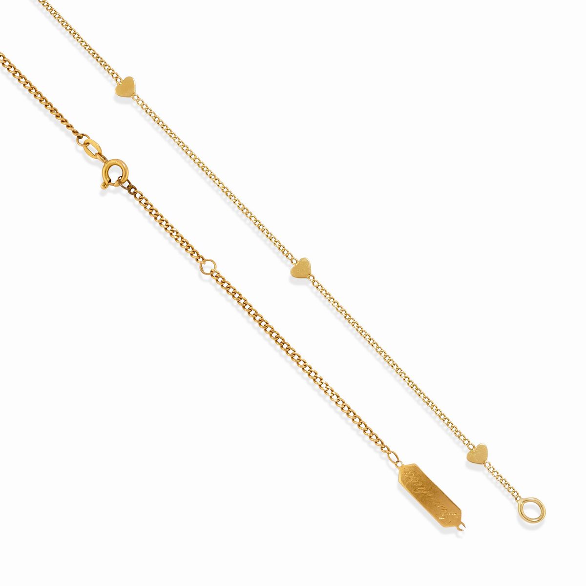 Lotto di gioielli in oro giallo 18k, composto da quattro catene con pendenti e bracciale