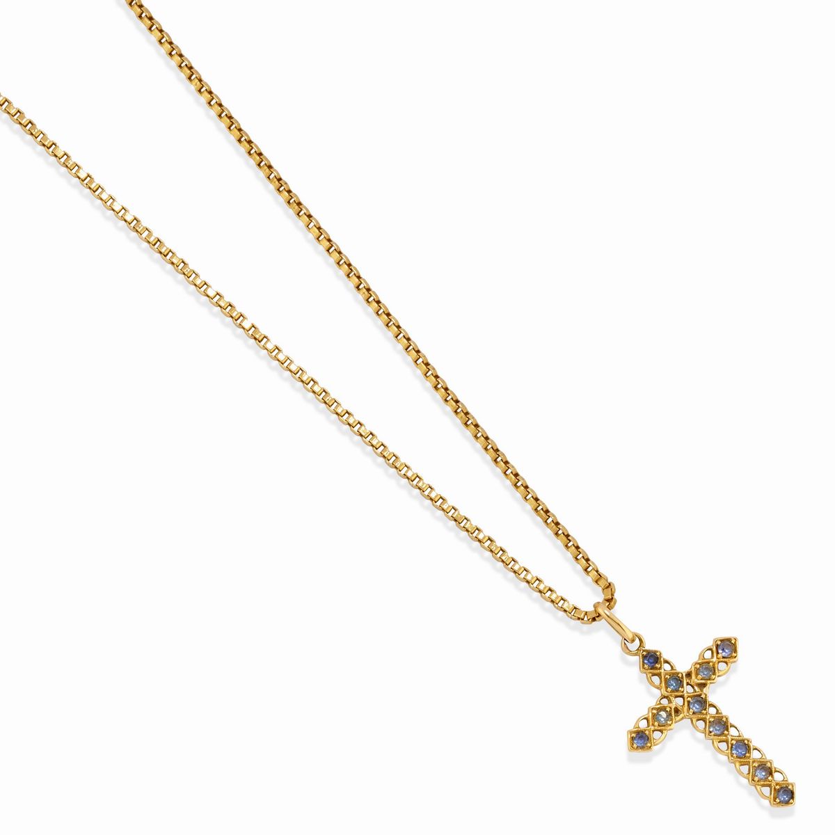 Lotto di gioielli in oro giallo 18k, composto da quattro catene con pendenti e bracciale