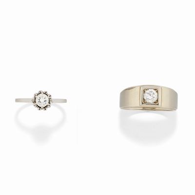 Due anelli in oro bianco 18k con diamanti taglio brillante