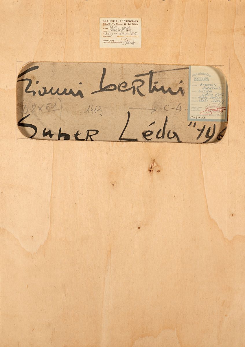 Gianni Bertini - Super Leda, collage e tecnica mista su cartoncino applicata su tavola