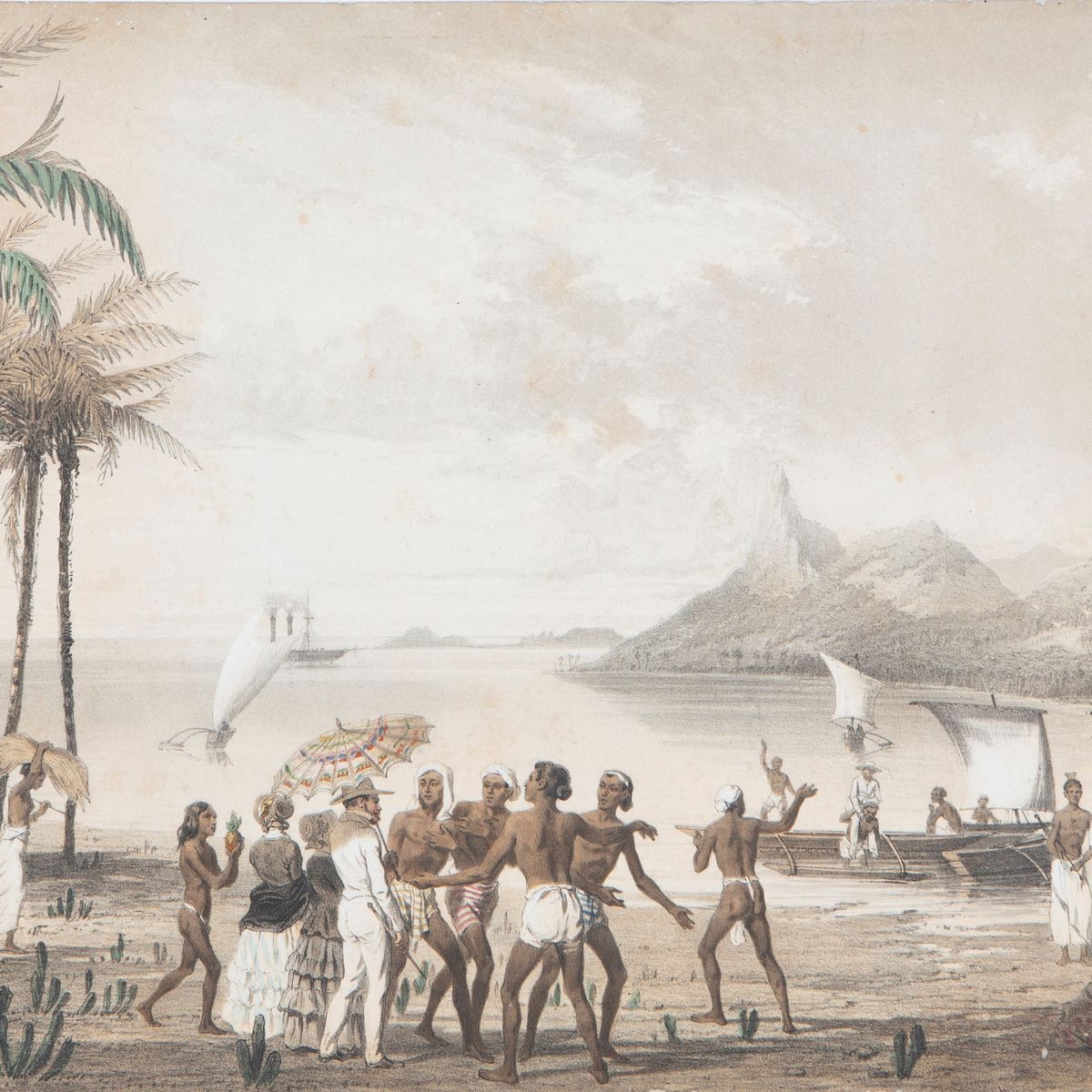 Lotto Composto da Cinque Stampe dalla Serie Reise Des Grafen Emanuel Andrasy in Ostindien Ceylon,...