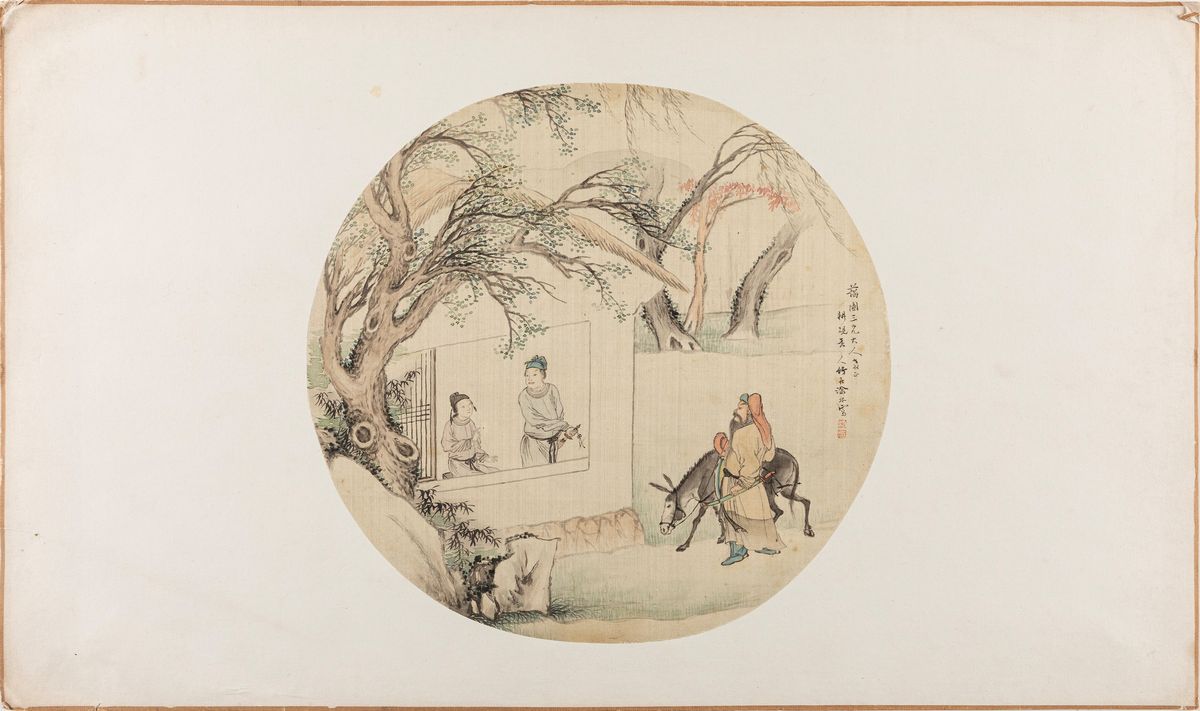 Cina, Dinastia Qing (1644-1911), Cinque dipinti su seta e un ventaglio dipinto su carta