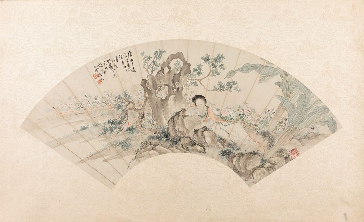 Cina, Dinastia Qing (1644-1911), Cinque dipinti su seta e un ventaglio dipinto su carta