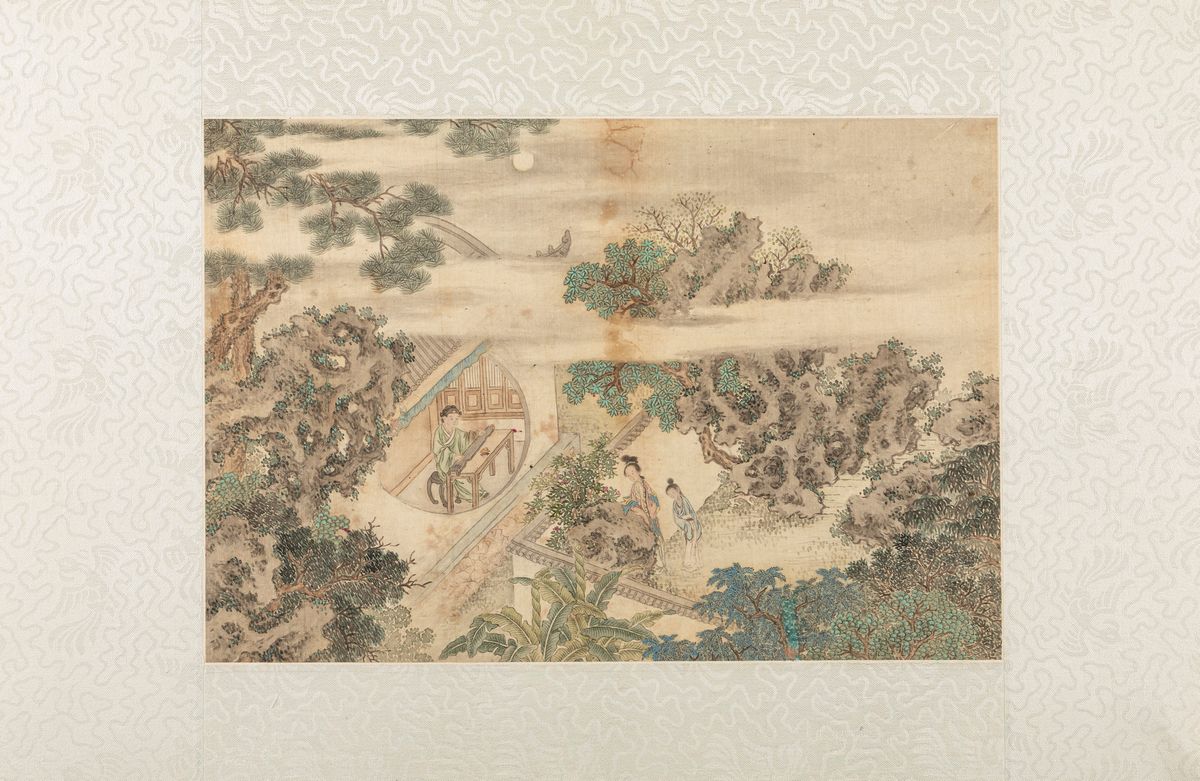 Cina, Dinastia Qing (1644-1911), Cinque dipinti su seta e un ventaglio dipinto su carta