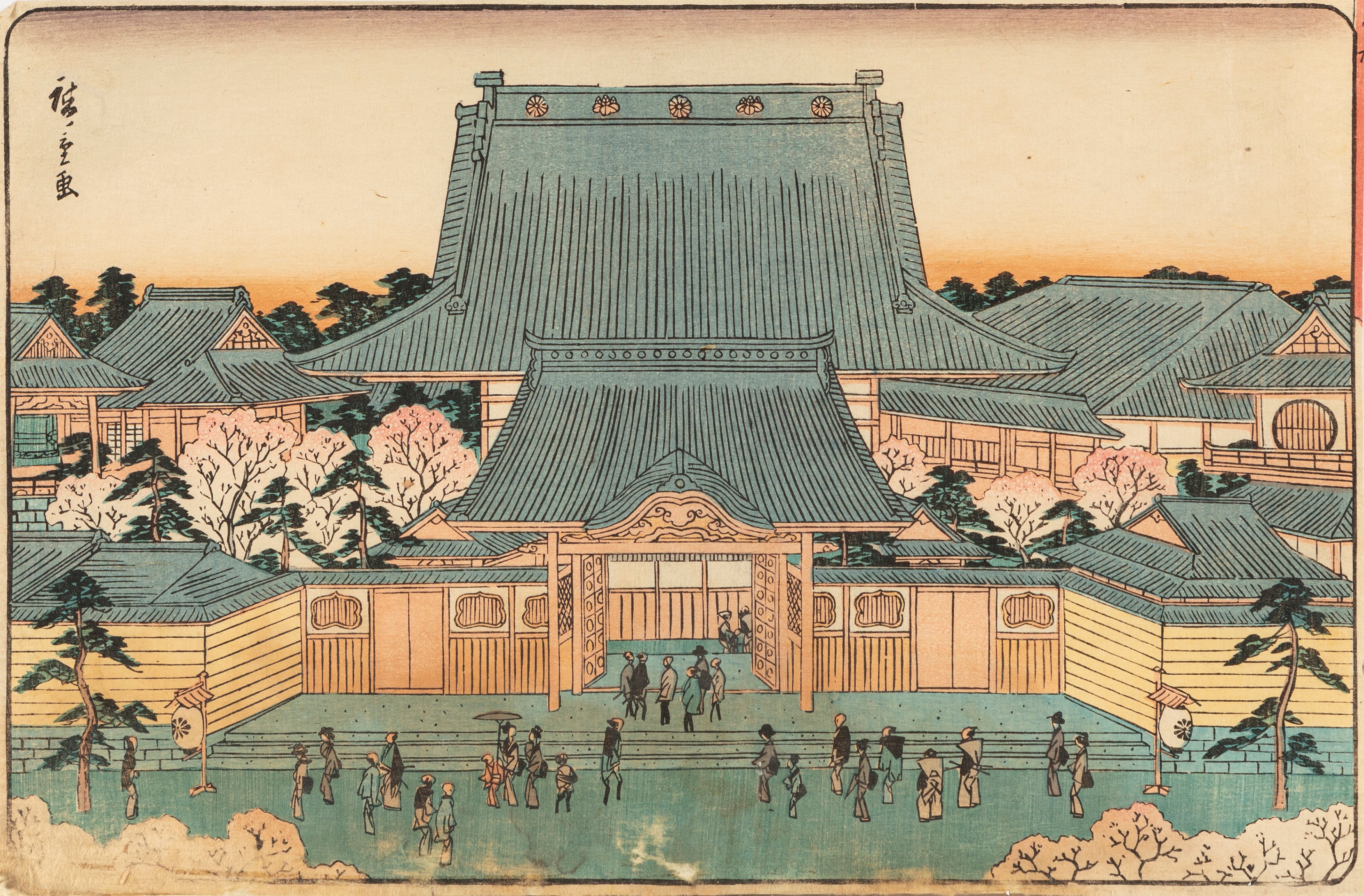 Utagawa, Lotto di cinque incisioni e un acquarello giapponese del XIX/XX secolo