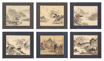 Cina, Seicento XX, Sei dipinti su seta raffiguranti paesaggi naturalistici con pagode