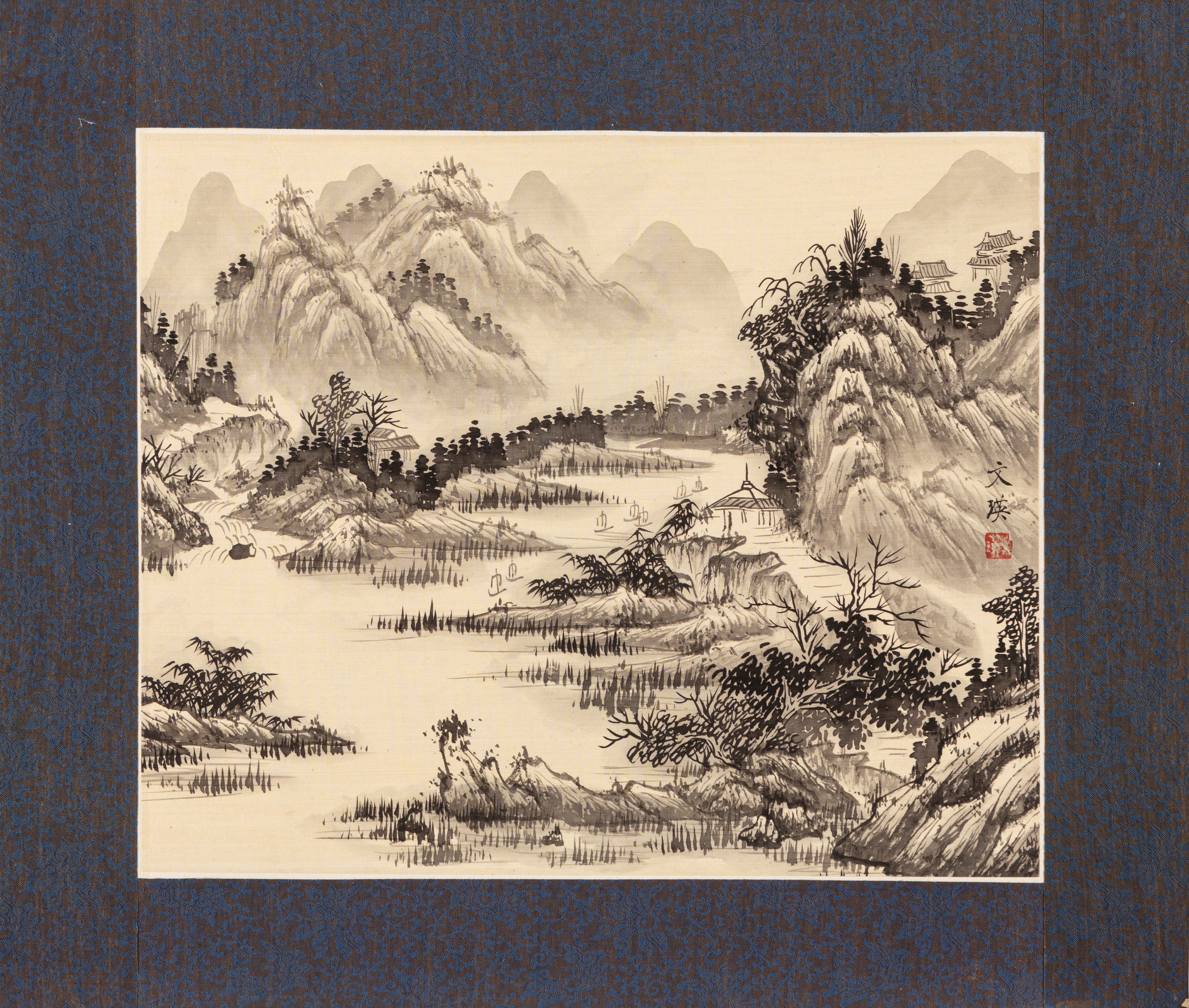 Cina, Seicento XX, Sei dipinti su seta raffiguranti paesaggi naturalistici con pagode