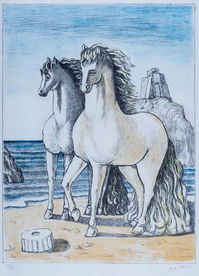 Cavalli antichi, litografia a colori, 1974