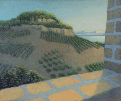 La città all'orizzonte, olio su cartone telato