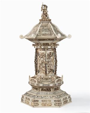 ☼GRANDE PAGODA IN AVORIO DI ELEFANTE SCOLPITO A RAFFIGURARE UN TEMPIETTO