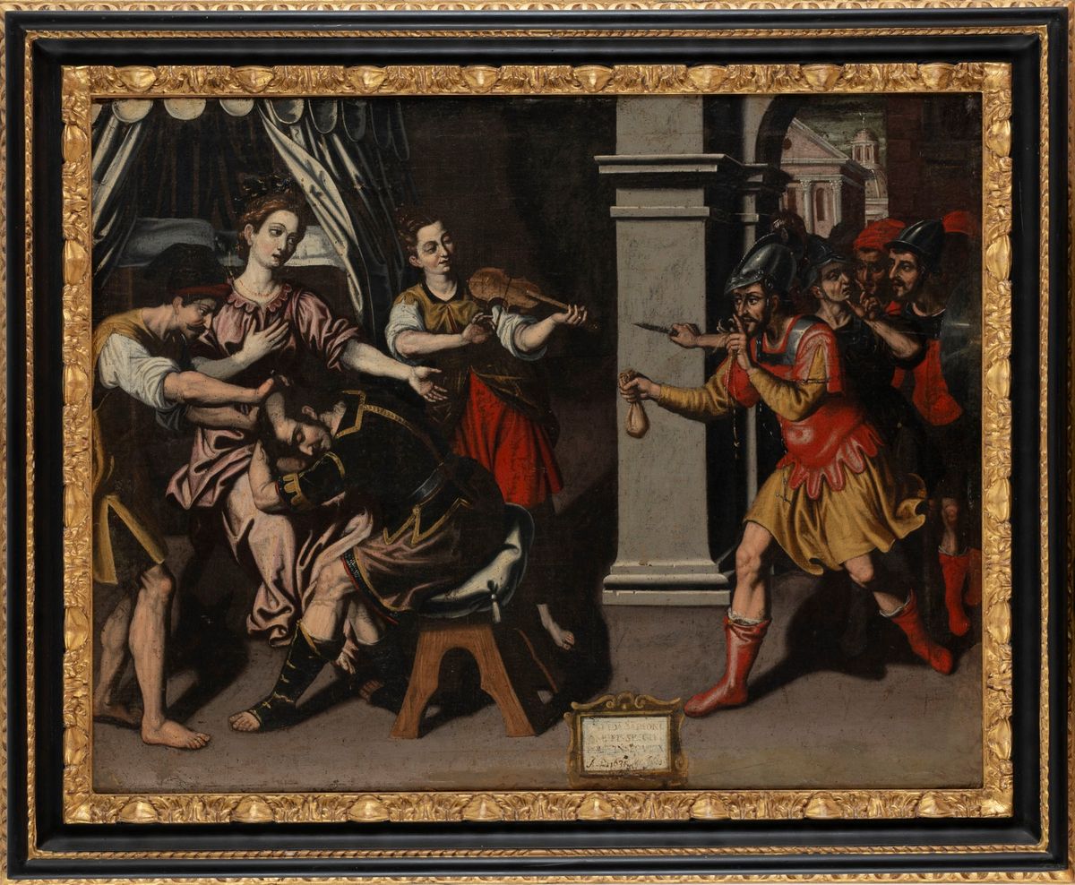 Scuola Fiamminga, Secolo XVII - Anonimo, Sansone e Dalila, olio su tela