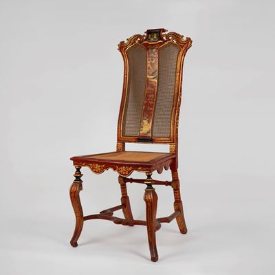 Sedia in Legno Intagliato e Laccato Rosso a Chinoiserie, Probabilmente Inghilterra, Secolo XVIII