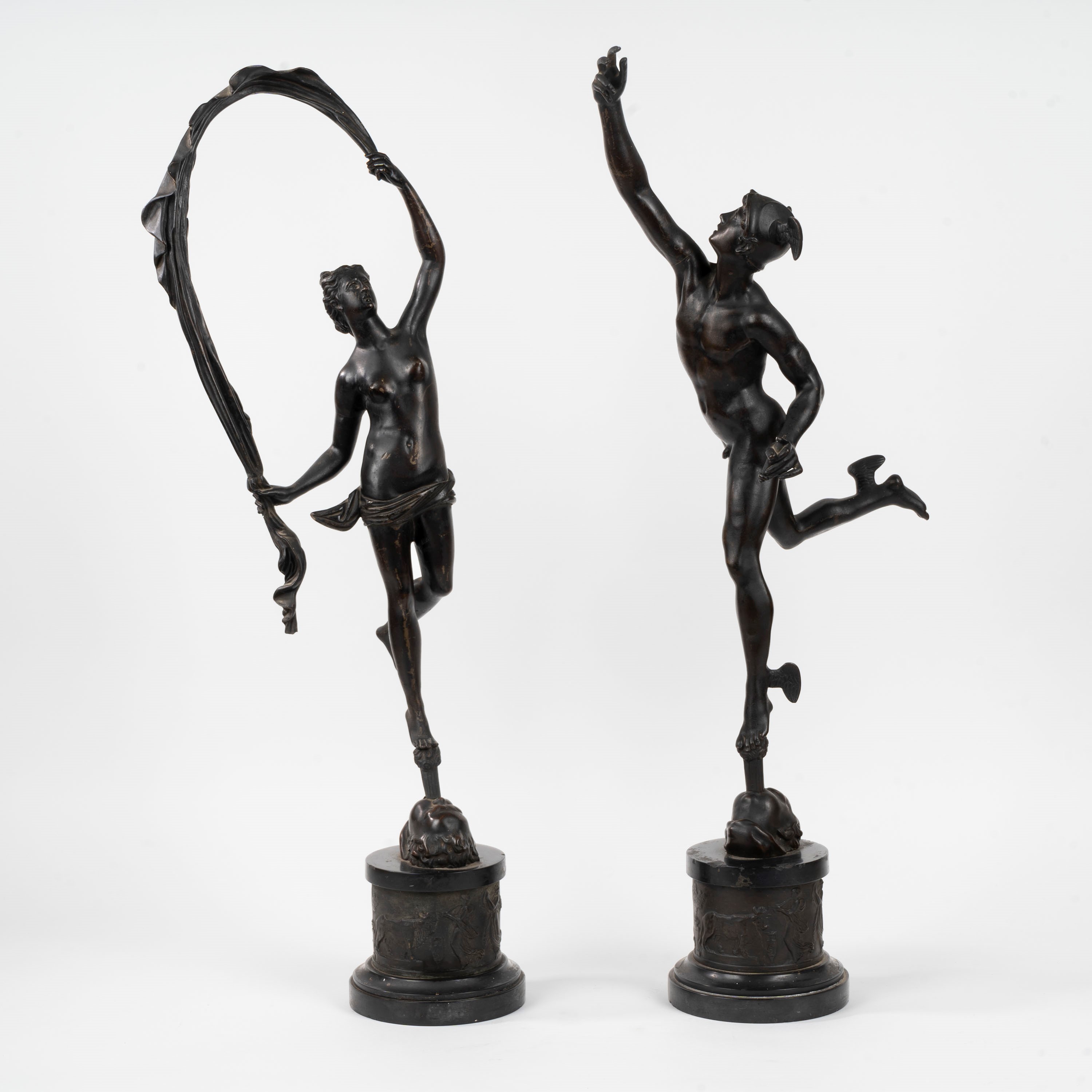 Two bronze sculptures depicting Mercury and Fortune, after Giambologna ...