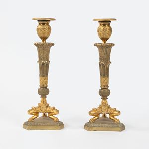  - Pair of gilded bronze candlesticks, France, 19th century
