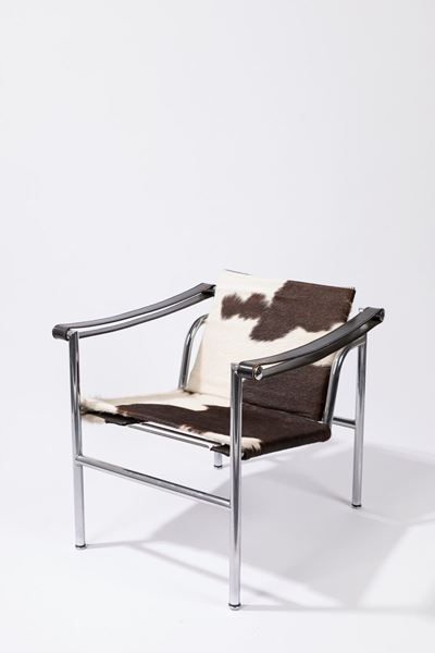 Sedia LC1, metallo, pelle e cavallino originale, produzione Cassina, 1970 ca.