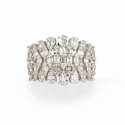 Anello con diamanti, oro bianco 18k