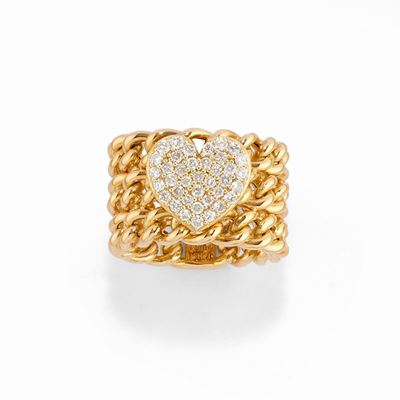 Anello con motivo a cuore in oro giallo 18k e diamanti
